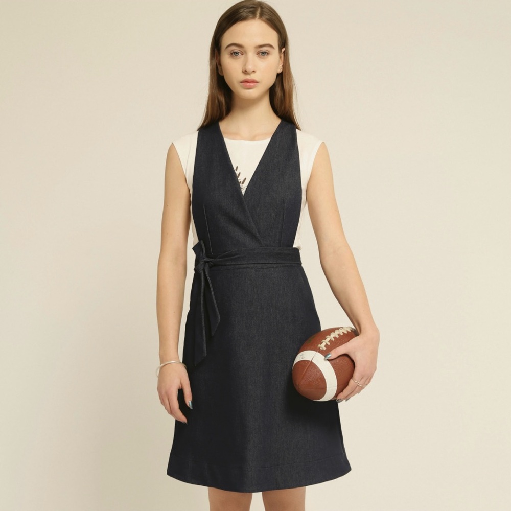 Sleeveless Navy Wrap Mini Dress with Belt